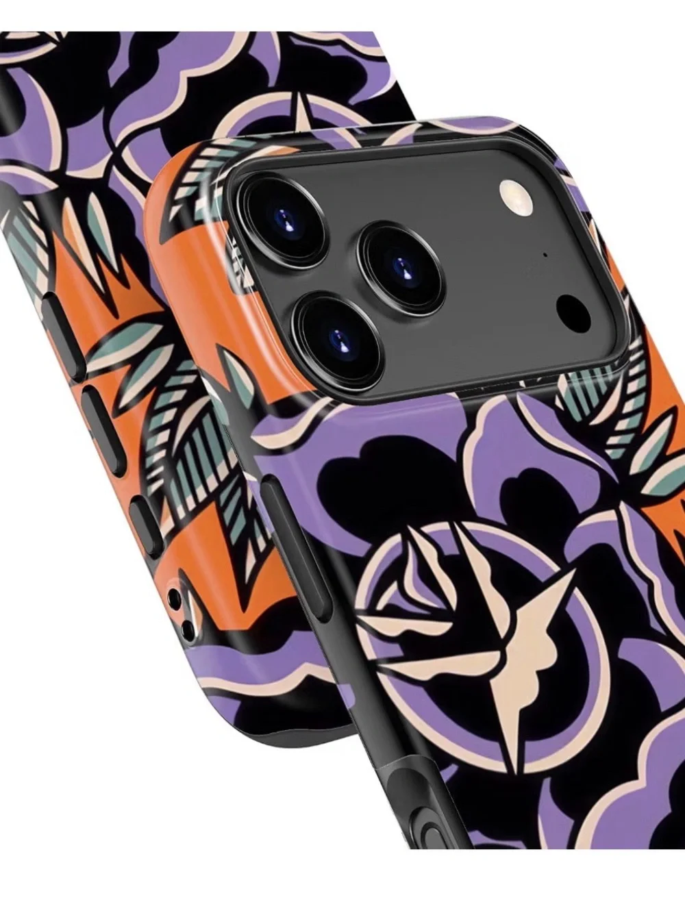 Floral Protective Phone Case for iPhone 17 Pro Max - Purple & Orange